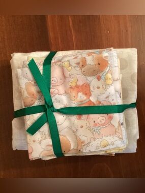 Moda Baby Animal Print Fabric Bundle with Green Ribbon